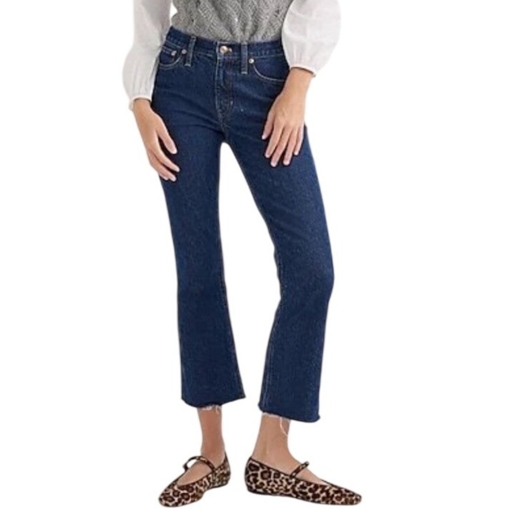 NWT J.Crew Womens Demi Boot Crop Jeans Mid Rise Raw Hem Blue Denim BK653 Size 27